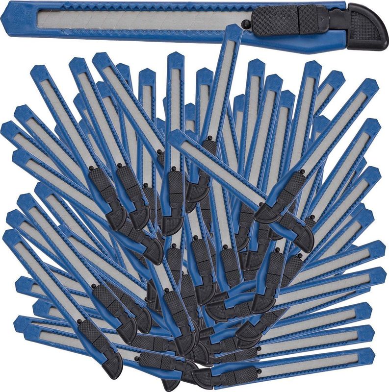 Relaxdays afbreekmes 100 stuks - 9 mm snijmes - afbreekbaar - tapijtmes - hobbymes - grijs