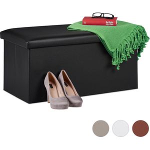 Relaxdays - Sitzbank, Stauraum, Kunstleder, faltbar, gepolstert, Flur, Schlafzimmer, hbt 37,5 x 76,5 x 38,5 cm, schwarz