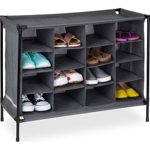 camping schoenenkast - 16 vakken - 65 x 84 x 36 cm - stof - grijs