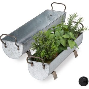 Relaxdays bloempot dakgoot, set van 2, tuin & binnen, vintage design, ijzer, metalen bak voor planten, wit