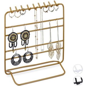 Relaxdays HBT Sieradenstandaard, kettingen, oorbellen, armbanden, sieradenopslag, sieradenorganizer, HBT 21 x 20 x 10 cm, goud, 1 stuk