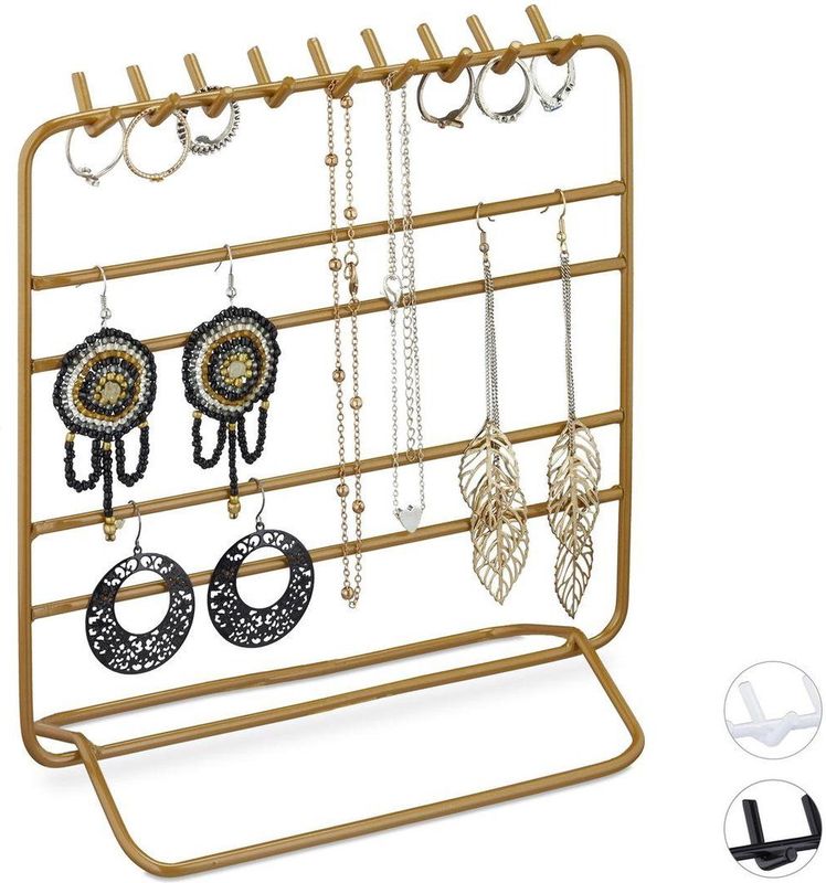 Sieradenrekje - Goud - Metaal - 21x20x10 cm - Oorbellenhouder