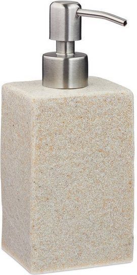 Relaxdays zeeppompje handzeep - 200 ml - navulbaar - zeepdispenser - rvs - polyresin - Zand