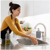 Relaxdays zeeppompje handzeep - 200 ml - navulbaar - zeepdispenser - rvs - polyresin - grijs