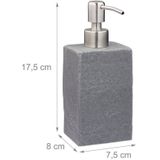 Relaxdays zeeppompje handzeep - 200 ml - navulbaar - zeepdispenser - rvs - polyresin - grijs
