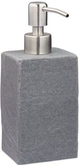 Relaxdays zeeppompje handzeep - 200 ml - navulbaar - zeepdispenser - rvs - polyresin - grijs