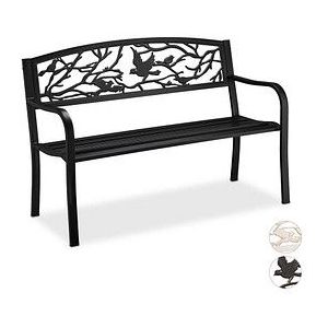 Relaxdays Tuinbank - Vogel Patroon - 2 Persoons - Staal - Zwart - HBD 87x127x57 cm