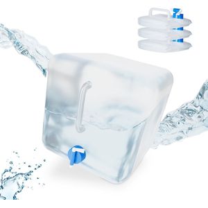 opvouwbare jerrycans - 4 stuks - 20 l - kraan - schroefdop - draagbaar - watertank camping - transparant-blauw
