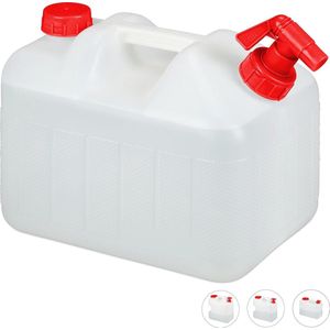 Relaxdays jerrycan met kraan, met schroefdop, watertank, voor camping & tuin, kunststof, 10 liter, BPA-vrij, wit-rood