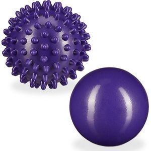 Relaxdays massagebal set van 2 - triggerpoint bal - stekels - egelbal - glad - noppen - Paars