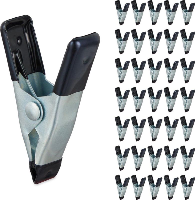 Relaxdays klemmetjes - metaal - 36 stuks - lijmklemmen knutselen - modelbouw - spanbreedte 20 mm - zwart