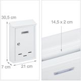 Relaxdays wandbrievenbus - met naambordje - metaal - 2 sleutels - 30,5 x 21 x 7 cm - wit