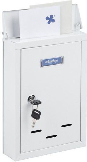 Relaxdays wandbrievenbus - met naambordje - metaal - 2 sleutels - 30,5 x 21 x 7 cm - wit