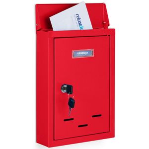 Relaxdays - Metalen Naamplaatje - Brievenbus - Rood - Afsluitbaar met 2 Sleutels