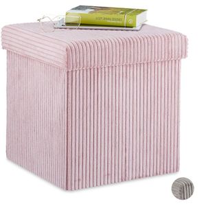 Poef - Opvouwbaar - Ribstof - Roze - Met Deksel - Opbergruimte