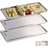 Relaxdays serveerschaal - 3 stuks - rvs - vaatwasbestendig - 45,5x22 cm - zilver