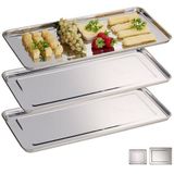 Relaxdays serveerschaal - 3 stuks - rvs - vaatwasbestendig - 45,5x22 cm - zilver