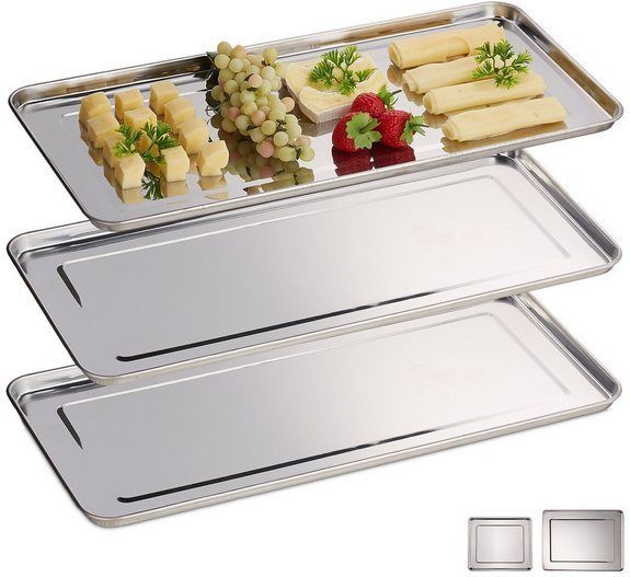 Relaxdays serveerschaal - 3 stuks - rvs - vaatwasbestendig - 45,5x22 cm - zilver