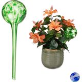 Relaxdays waterdruppelaar glas, set van 2, voor bloempotten, kantoor, vakantie, waterbol kamerplant, Ø 9 cm, groen