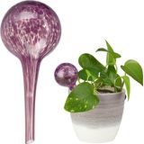 Relaxdays waterdruppelaar 2 stuks, planten en bloemen bewateren, giethulp kantoor, vakantie, Ø 6 cm, glas, paars