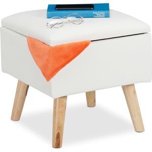 Sitzhocker mit Stauraum, aus Kunstleder, HxBxT: 40 x 40 x 40 cm, mit Deckel, Sitzwürfel gepolstert, weiß - Relaxdays