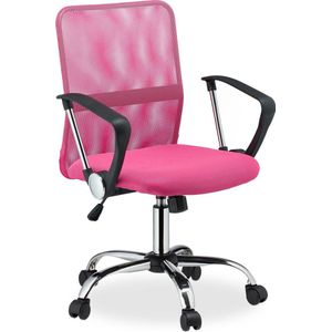 Relaxdays bureaustoel ergonomisch - computerstoel netstof - tot 120 kg - burostoel - roze