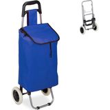 Relaxdays boodschappentrolley 25 l - boodschappenkar - boodschappenwagen - met 2 wielen - donkerblauwe