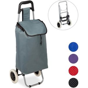 Relaxdays boodschappentrolley 25 l - boodschappenkar - boodschappenwagen - met 2 wielen - grijs