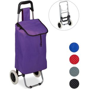 Relaxdays boodschappentrolley 25 l - boodschappenkar - boodschappenwagen - met 2 wielen - Paars