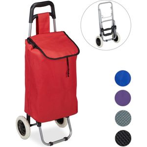 Relaxdays boodschappentrolley 25 l - boodschappenkar - boodschappenwagen - met 2 wielen - rood