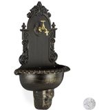 Xl Wandbrunnen antik, mit Wasserhahn, nostalgisch, Waschbecken Garten, Aluguss, hbt 75 x 44 x 22 cm, schwarz - Relaxdays