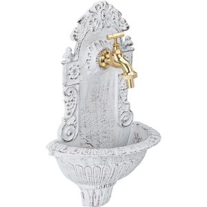 Relaxdays muurfontein - antiek design - met kraan - gietijzer - 40 x 24,5 x 13 cm - wit