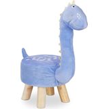 Relaxdays - Tierhocker Dino für Kinder, Plüschbezug, rund, Sitzgelegenheit Kinderzimmer, Kinderhocker Tiermotiv, blau