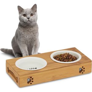 relaxdays voerbak kat en hond - standaard - eetbak - voederbak - hondenvoerbak M