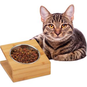 relaxdays voerbak hond en kat - met standaard - hondenvoerbak - voederbak - eetbak - rvs M