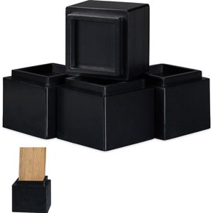 Relaxdayys meubelverhoger, set van 4, voor tafels, stoelen & andere meubels, HxBxD: ca. 10x11,5x11,5 cm, zwart