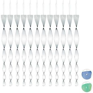 Relaxdays - Vogelabwehr Spirale, 12er Set, reflektierend, Balkon & Garten, Windspirale, 40 cm lang, Vogelschreck, silber