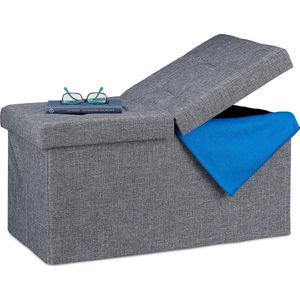 relaxdays zitbank met opbergruimte - hocker - hal - slaapkamer - opbergbox - 2 zits - stof donkergrijs