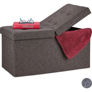relaxdays zitbank met opbergruimte - hocker - hal - slaapkamer - opbergbox - 2 zits - stof bruin