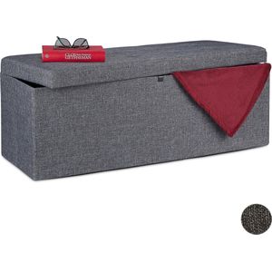 relaxdays zitbank met opbergruimte - hocker - opbergbank - opvouwbaar - opbergbox - stof donkergrijs
