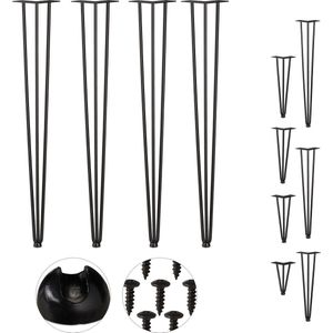 Relaxdays hairpin poten, 4 stuks, 3 stutten, metaal, haarspeld tafelpoten voor kruk, tafel & kast, 86 cm, zwart