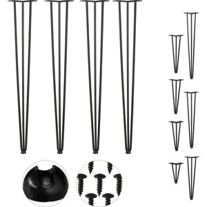 Relaxdays hairpin poten - set van 4 - meubelpoten - tafelpoten metaal zwart - vintage - 86 cm - 3 stangen