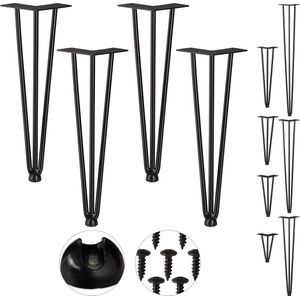 Relaxdays hairpin poten - set van 4 - meubelpoten - tafelpoten metaal zwart - vintage - 40 cm - 3 stangen