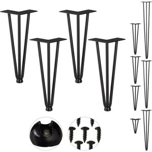 Relaxdays hairpin poten - set van 4 - meubelpoten - tafelpoten metaal zwart - vintage - 30 cm - 3 stangen