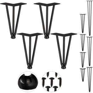 Relaxdays hairpin poten - set van 4 - meubelpoten - tafelpoten metaal zwart - vintage - 20 cm - 3 stangen