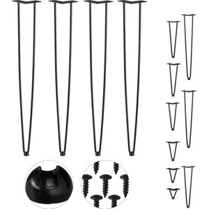 Relaxdays hairpin poten - tafelpoten metaal zwart - meubelpoot - set van 4 - haarspeld - 86 cm - 2 stangen