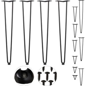 Relaxdays Hairpin Legs, set van 4, 2 baleinen, metaal, haarspeld tafelpoot voor kruk, tafel en kast, 71 cm hoog, zwart