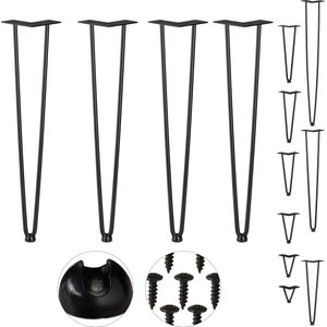 Relaxdays hairpin poten - tafelpoten metaal zwart - meubelpoot - set van 4 - haarspeld - 60 cm - 2 stangen