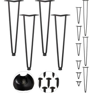 Relaxdays hairpin poten - tafelpoten metaal zwart - meubelpoot - set van 4 - haarspeld - 45 cm - 2 stangen