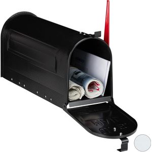 Relaxdays brievenbus Amerikaans - staal - 25x19x52,5 cm - vlaggetje - groot - zwart